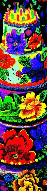 Free colorful bookmark with a hyper colorful cake illustration